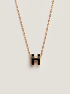 Hermes Pop H Pendant Chain Necklace Metal and Enamel Mini Black, Yellow Gold